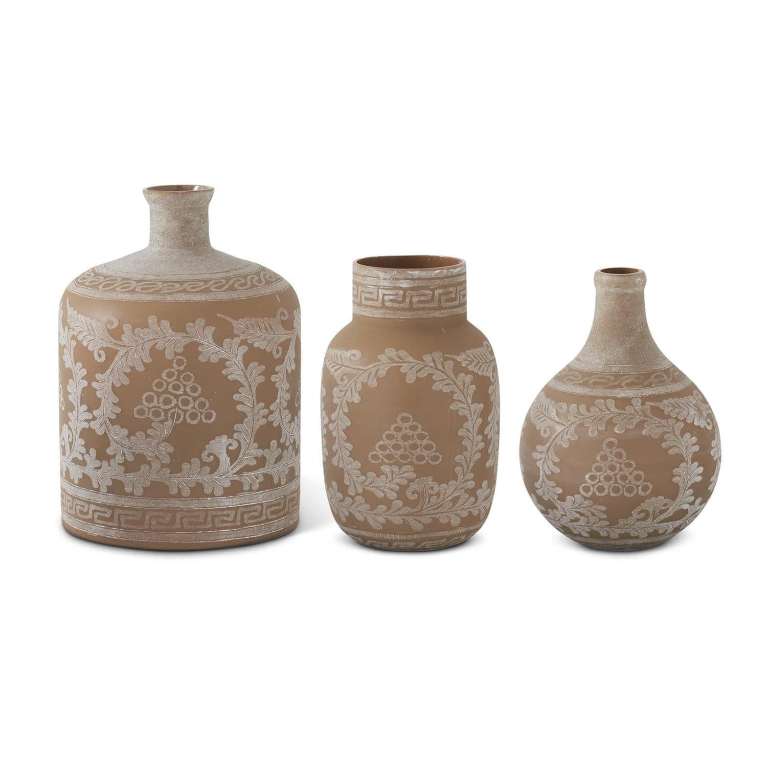 Tan Etched Glass Vase